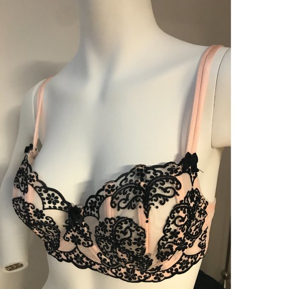 Victoria's Secret boned bra corral salmon peach black flocked style Limired - Picture 3 of 6